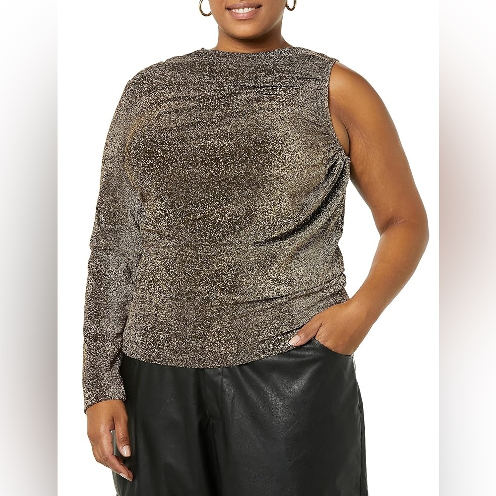 TEREA Women's Emiliana One Shoulder GOLD Ruched Top 3X